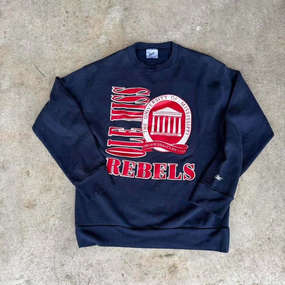 Vintage 90's Ole Miss Bike Navy Blue Sweatshirt Crewneck College‎ Large